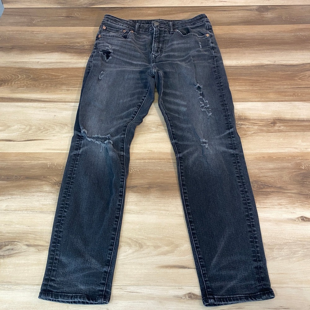American Eagle Athletic Fit Airflex+ Distressed Black Jeans 30x30 Mens